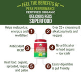 Organic Reds Superfood Powder. Best Tasting Organic Red Juice Super Food with 25+ All Natural Ingredients and Polyphenols. Vital for Max Energy and Detox. Raspberry, Elderberry, Beetroot