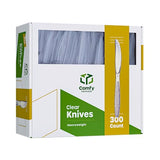 Comfy Package [300 Pack Heavyweight Disposable Clear Plastic knives - Engraved Design