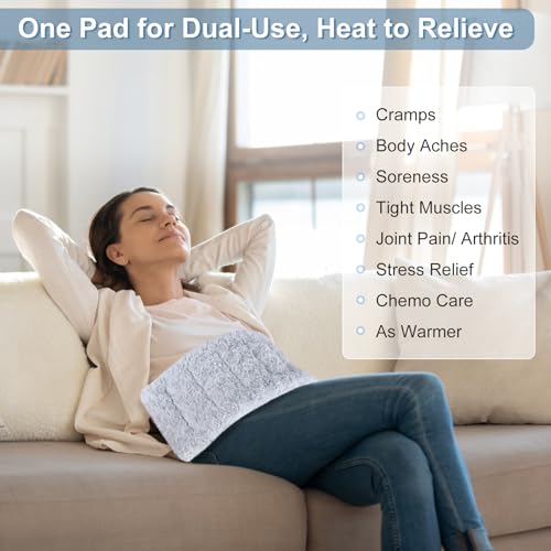 SuzziPad Microwavable Heating Pads for Cramps, 7x18 Rice Heating Pad Microwavable for Neck & Shoulder Pain Relief, Heat Pads for Back Pain Relief, Aches, Cramps, Moist Heat Pack, Rose Gray