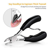 Toenail Clippers, Medical Grade Toe Nail Trimmer, Nail Clippers for Thick Nails or Ingrown Toenail Tool, Stainless Steel Sharp Pedicure Toe Nail Clippers Adult, Rubber Handle. (Black)