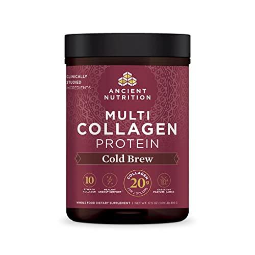 Ancient Nutrition Multi Collagen Protein, Cold Brew Coffee Protein Powder with 40mg Caffeine/Serving, Hydrolyzed Collagen Peptides Supports Skin and Nails, Gut Health, 17.5 oz