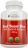 Red Yeast Rice 1200mg with CoQ10 & Flush Free Niacin 120 Vegetarian Capsules - Non Irradiated, Citrinin Free