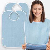 Wave 3 Pack Terry Cloth Bibs for Adults, Senior Citizens, Special Needs, and Hospice or Personal Care, Built-In Crumb Catcher and Clothing Protector, Washable and Reusable