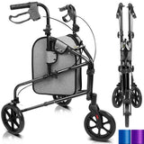 Vive Mobility 3 Wheel Walker - Three Wheeled Rollator for Seniors - Lightweight, Foldable, Narrow, Heavy Duty - for Elderly Men Women - Folding 3-Wheel Tri Scooter with Basket Bag (FSA HSA Approved)