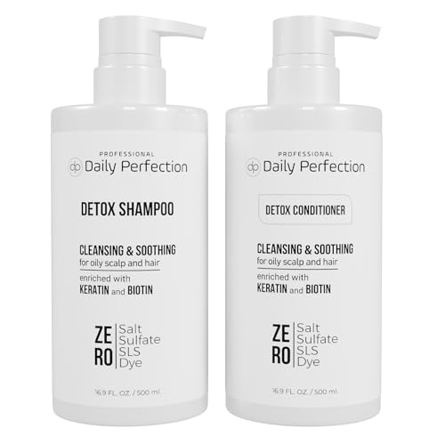 Professional Daily Perfection Salon-Grade, Salt,Sulfate, Paraben Free, Deep Cleansing and Soothing, Detox Shampoo and Conditioner Set for Oily Scalp and Hair, Enriched with Biotin and Keratin