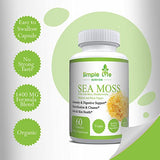 Simple Life Nutrition Organic Irish Sea Moss Capsules 1400MG - Advanced with Burdock Root, Bladderwrack & Black Pepper - Immune System, Gut & Thyroid Cleanser Sea Moss Gel Powder Supplement - 60CT