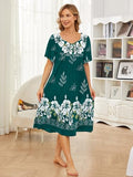 UDFORSK Moo Moo Nightgrown for Women Plus Size House Dress with Pockets Florar Print Muumuu Dresses Women Duster Housecoat House Dresses for Elderly Patio Dress Dark Green 3XL