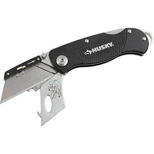 Husky 21113 Folding Sure-Grip Lock Back Utility Knife w/ 10 Disposable Blades Included (Colors Vary)