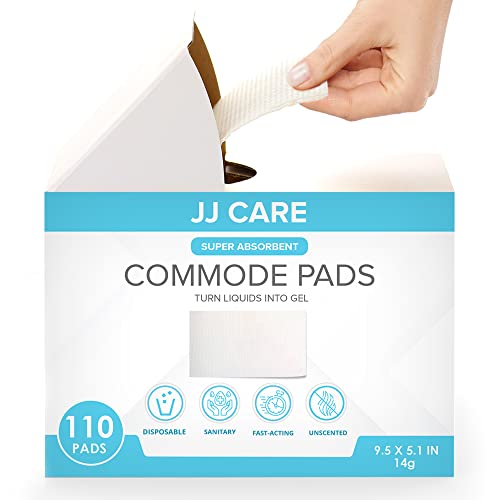 JJ CARE Commode Pads - Pack of 110 Super Absorbent Gel Pads for Bedside Commode - Disposable Commode Liner Gel Pads to Reduce Odor in Portable Toilet, Potty Chair and Bedpans