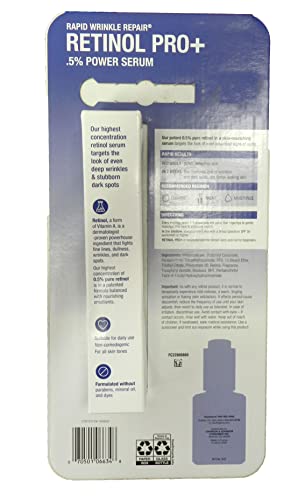 Neutrogena Rapid Wrinkle Repair Retinol Pro+ 0.5% Power Facial Serum, Gentle Anti-Aging Face Serum with .5% Pure Retinol & Nourishing Emollients, Non-Comedogenic, Paraben-Free, 1 fl. oz, 2-pack