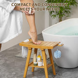 Yirilan 2-Tier Bamboo Shower Bench, Bathroom Shower Chair, Adult Bathroom Bench Seat with Storage Shelf, Soap Dish and Non-Slip Feet for Seniors and People with Mobility Impairments - Bamboo