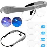 MagniPros See Things Differently Head Magnifying Glasses, Headband Magnifier with Comfy Padding, 2 Ultra Bright LEDs, 4 Detachable Lenses 1.5X, 2.5X, 3.5X, 5X for Close Work, Crafts, Repair & Reading