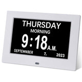 Golony 7 inch Digital Day Dementia Clock for Seniors, Medication Reminders Large Calendar Clock with Day of The Week, Date Time for Elderly Vision Impaired, Memory Loss,White