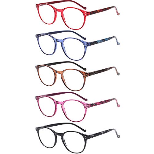 NORPERWIS 5 Pairs Reading Glasses - Standard Fit Spring Hinge Readers Glasses for Men and Women (Black Purple Red Blue Brown, 4.00)