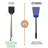 DEBETOOL Indoor Leather Fly Swatter - 2 Pack Long Handle Heavy Duty Fly Swatter with Hanging Rope, Wood Fly Swatter Manual for Kitchen/Home Indoor and Outdoor Flies