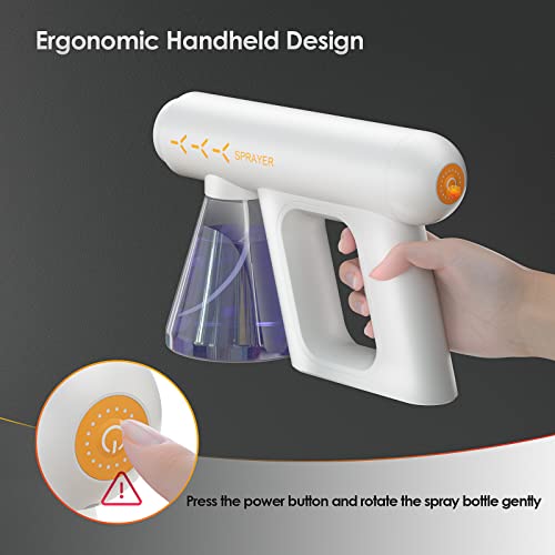 GLGLMA Atomizer Sprayer, Electric Handheld Sprayer Disinfectant Fogger Gun Portable Rechargeable Sprayer Gun, Nano Atomizer for Home Office School Hotel White