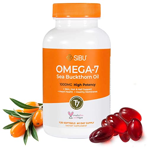 sibu Omega-7 Softgels, Premium Organic Himalayan Sea Buckthorn Oil (120ct, 60 Day Supply) – Supplement for Healthy Skin, Hair, Nails and Dryness