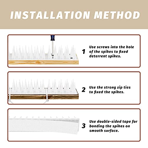 Grovind Birds Spikes Anti Climb Spikes Plastic Spikes to Defence Cat, Racoon and Small Animals Apply to Fences, Roof Keep Birds Away