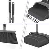 kelamayi Broom and Dustpan Set for Home, Office, Indoor&Outdoor Sweeping, Stand Up Broom and Dustpan (Black&Gray)