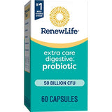 Renew Life Extra Care Digestive Probiotic Capsules, 50 Billion CFU Guaranteed, Daily Supplement Supports Immune, Digestive and Respiratory Health, L. Rhamnosus GG, Dairy, Soy and gluten-free, 60 Count