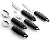 Special Supplies Adaptive Utensils (5-Piece Kitchen Set) Wide, Non-Weighted, Non-Slip Handles for Hand Tremors, Arthritis, Parkinson’s or Elderly Use (Black)