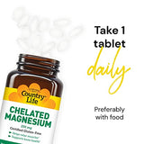 Country Life, Chelated Magnesium 250mg, Supports Bone and Immune Health, Daily Supplement, 180 ct