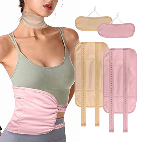 4Pcs Castor Oil Pack Wrap Reusable Castor Oil Packs for Liver Detox Waist and Neck Wrap for Thyroid, Constipation Inflammation (Oil Not Included) Khaki+Pink