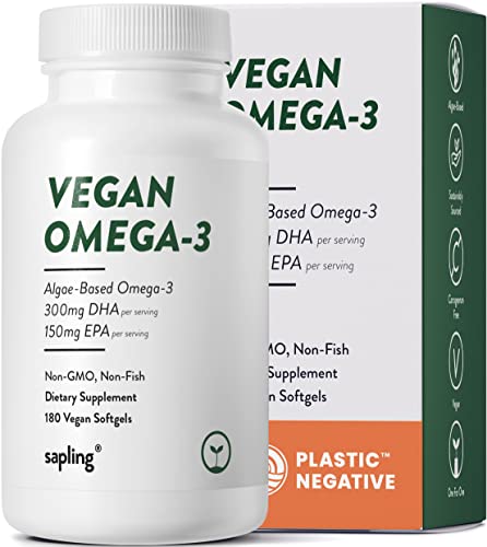 Vegan Omega 3 Supplement - Plant Based DHA & EPA Fatty Acids - Carrageenan Free, Alternative to Fish Oil, Supports Heart, Brain, Joint Health - Sustainably Sourced Algae, Fish Oil Free - 180 Softgels