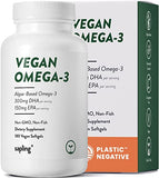 Vegan Omega 3 Supplement - Plant Based DHA & EPA Fatty Acids - Carrageenan Free, Alternative to Fish Oil, Supports Heart, Brain, Joint Health - Sustainably Sourced Algae, Fish Oil Free - 180 Softgels