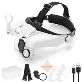 GUOUBUO Headband Magnifying Glasses with Light, 1X-14X Magnifying Glass with Detachable Headstrap, Rechargeable Headset Magnifier, 7 Replaceable Lens Visor Head Mount Magnifying Glasses for Close Work