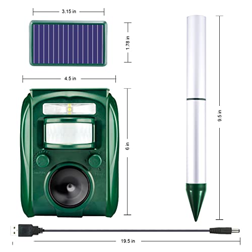 Ultrasonic Solar Animal Repeller - Cat Repellent Outdoor, Dog, Squirrel, Raccoon, Skunk, Rabbit, Rodent, Fox, Deer, etc