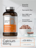 Calcium Supplement with Vitamin D3 | 600 mg | 500 Coated Caplets | Non-GMO and Gluten Free | by Horbaach