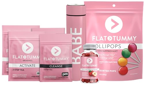 Flat Tummy Value Bundle with Extra Flat Tummy 2-Step Detox Tea, Apple Cider Vinegar Gummies, Lollipops & Tea Infuser Bottle