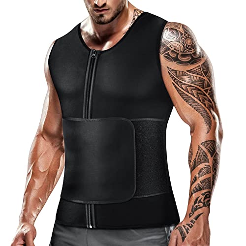 Cimkiz Mens Sweat Sauna Vest for Waist Trainer Zipper Neoprene Tank Top, Adjustable Sauna Workout Zipper Suit (Black, 4X-Large)