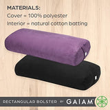 Gaiam Yoga Bolster - Long, Rectangular Meditation Pillow - Supportive Cushion for Restorative Yoga and Sitting on the Floor - Built-In Carrying Handle - Machine Washable Cover - Purple