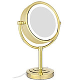 GURUN 8.5 Inch Tabletop LED Lighted Makeup Mirror with 7X Magnification Double Sided Vanity Mirror Plug Power Gold Finish M2208DJ(8.5in,7X)