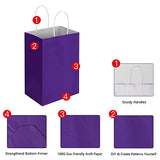 Oikss 100 Pack 5.25x3.25x8.25 inch Small Kraft Bags with Handles Bulk, Paper Bags Birthday Wedding Party Favors Grocery Retail Shopping Business Goody Craft Gift Bags Cub Sacks (Purple 100PCS Count)