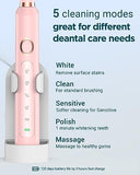 Sonic Electric Toothbrush for Adults - Rechargeable Electric Toothbrushes with 8 Brush Heads & Travel Case,Teeth Whitening , Power Electric Toothbrush with Holder, 3 Hours Charge for 120 Days - Pink