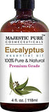 MAJESTIC PURE Eucalyptus Essential Oil, Premium Grade, Pure and Natural, for Aromatherapy, Massage, Topical & Household Uses, 4 fl oz (Pack of 2)