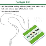 YorkSound Set of 4 Hearing Aid Clips, Adjustable Hearing Aid Lanyard Anti-Lost BTE Clip String with 12 Pairs Silicone Loops, Hearing Protection Accessories for Adults & Kids, Binaural, 4 Colors