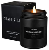 Scented Candles for Men | Vintage Leather Scented Candle | Winter Candle, Soy Candles, Masculine Candle, Long Burning Scented Candles, Wood Wicked Candles | Aromatherapy Candle in Black Jar