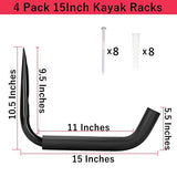 Vahodegn Kayak Steel Storage Rack, 4 Pack Canoe Wall Mount Hooks, 15Inches Snowboard Hanger, 100 LB Capacity