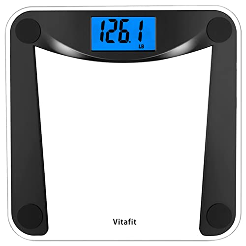 Vitafit Digital Body Weight Bathroom Scale, Focusing on High Precision Technology for Weighing Over 20 Years, Extra Large Blue Backlit LCD and Step-On, Batteries Included, 400lb/180kg, Superb Black