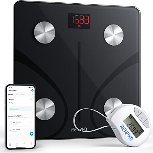 RENPHO Smart Scale and Tape Measure, Digital Bluetooth Scale with Tape Measure for Body Measuring, Weight Loss, Muscle Gain, Gift, 400lbs, Inches/c