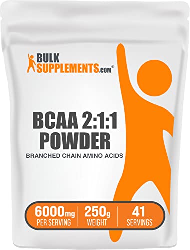 BULKSUPPLEMENTS.COM BCAA 2:1:1 Powder - Branched Chain Amino Acids. BCAA Powder, BCAAs Amino Acids Powder - Unflavored & Gluten Free, 6000mg per Serving - 42 Servings, 250g (8.8 oz)