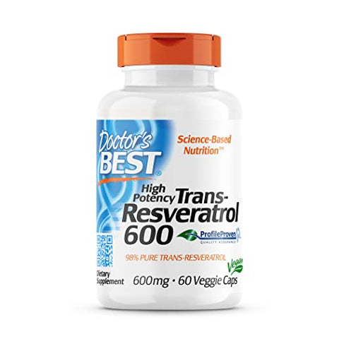 Doctor's BEST Trans-Resveratrol 600, Non-GMO, Vegan, Gluten Free, Soy Free, 600 mg, 60 Veggie Caps (DRB-00416)