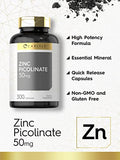 Zinc Picolinate 50mg | 300 Capsules | Non-GMO and Gluten Free Supplement | by Carlyle