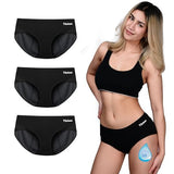 TIICHOO Leakproof Underwear for Women Bamboo Viscose Comfort Hipster Period Panties Heavy Flow 3 Pack (X-Large, 3 Black)