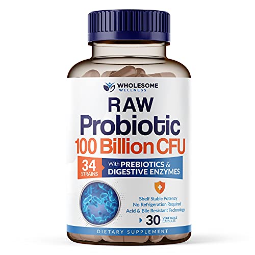 Raw Probiotics 100 Billion CFU Organic With Prebiotics, Digestive Enzymes, & Whole Food Fruits & Vegetables