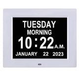 TMC [Newest Version Digital Day Calendar Clock -Extra Large Date Day Time of Week Clock with 12 Alarm Options for Seniors, Elderly, Dementia, Alzheimer (8-inch)